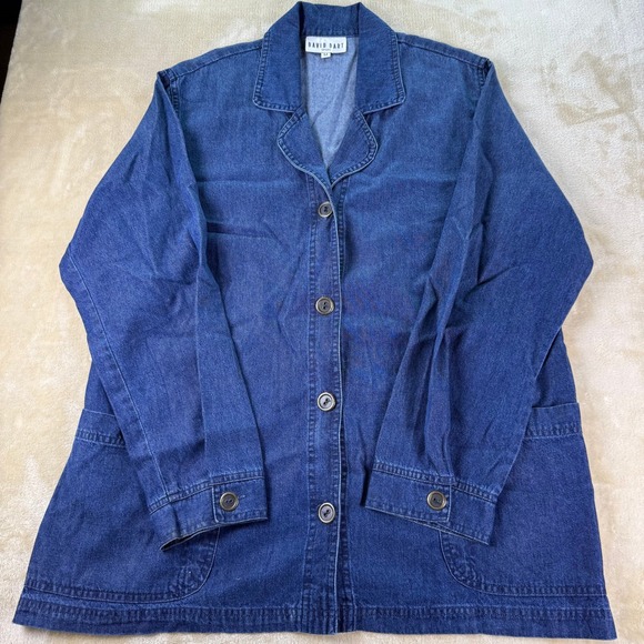 David Dart Denim Jacket Womens M Button Front Long Sleeve Pockets Dark Wash - Picture 1 of 8